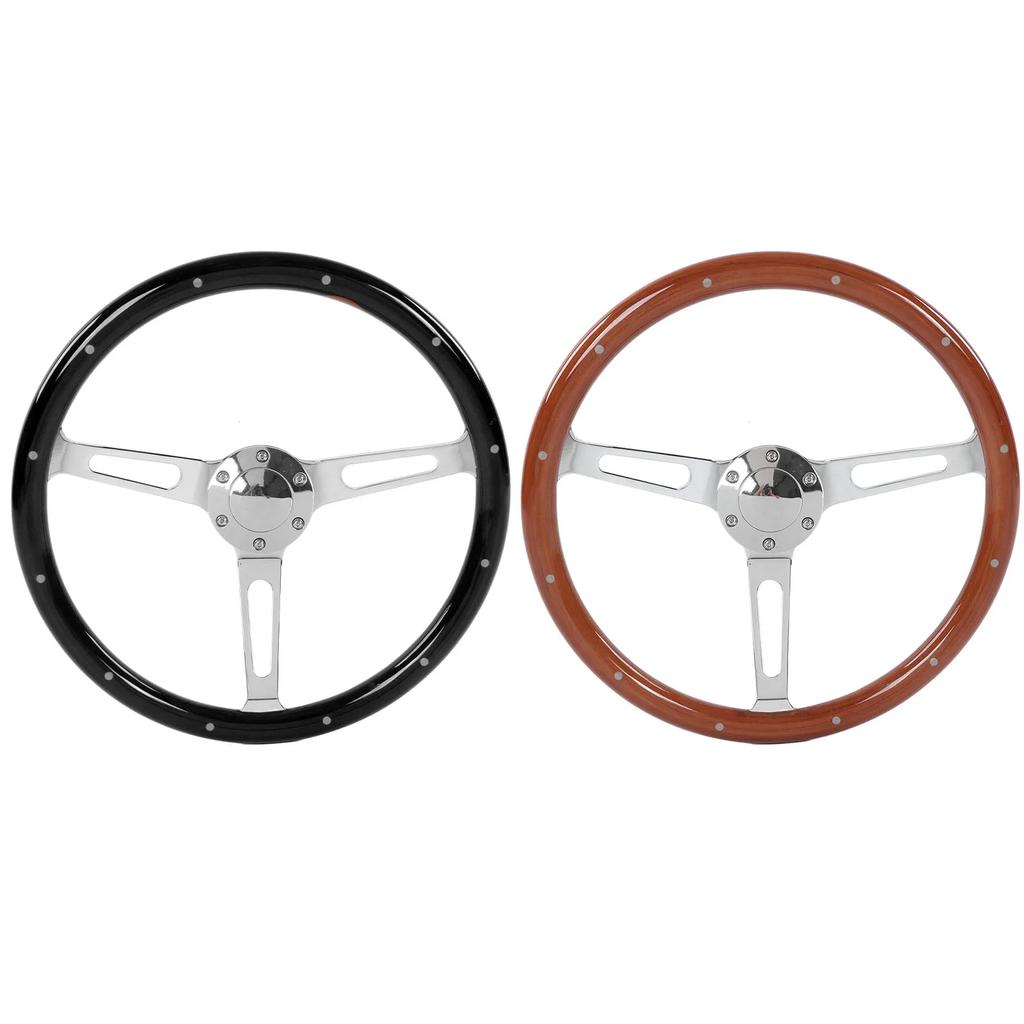 3 Spoke Riveted 6 Hole Modification Steering Wheel Modification 380mm 15in Wood Vintage Steering Wheel Assembly Walnut Grip