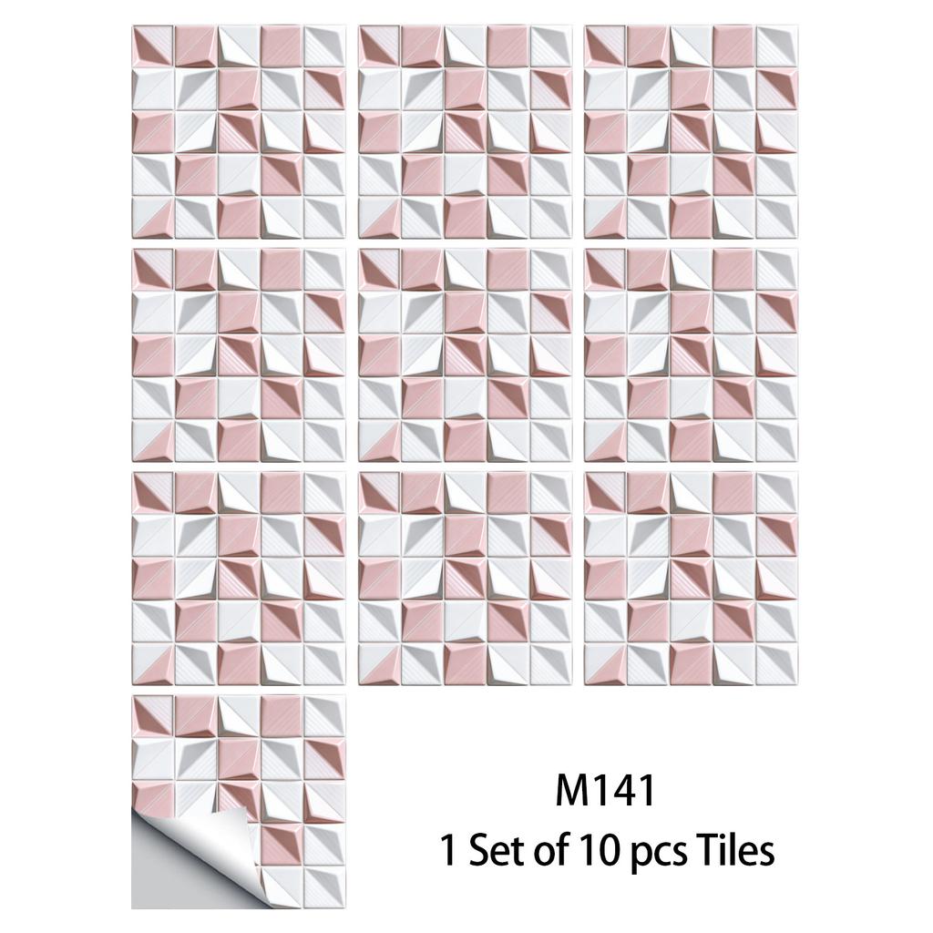 10Pcs Glossy Marble Mosaic Tile Stickers Waterproof Self-Adhesive Geometric Wall Floor Decals Kitchen Backsplash Home DIY Decoration
