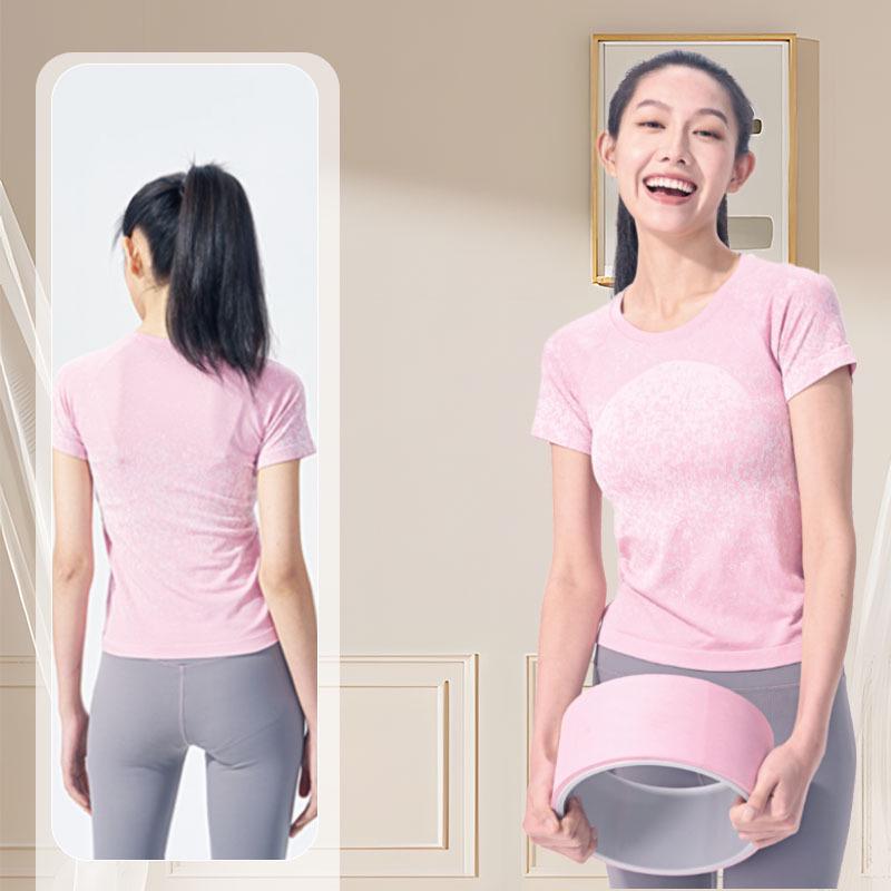 

Мики Топ для йоги с коротким рукавом, бесшовный, облегающего кроя Large розовый