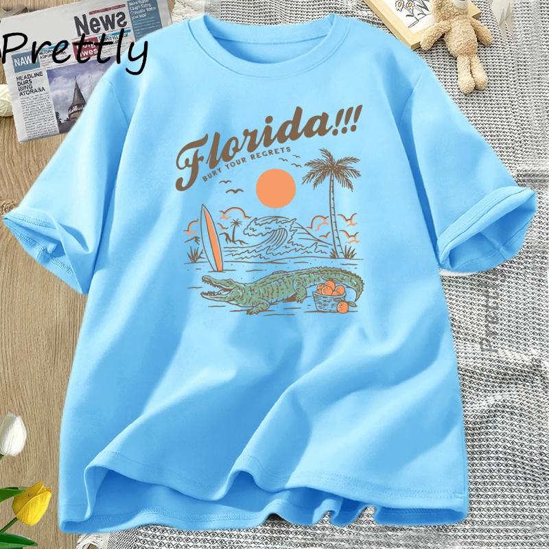 

Florida Summer Vacation TShirt Women Girls Trip T Shirt Casual Loose Cotton Short Sleeve Tshirt Trendy High Quality Clothing 4XL