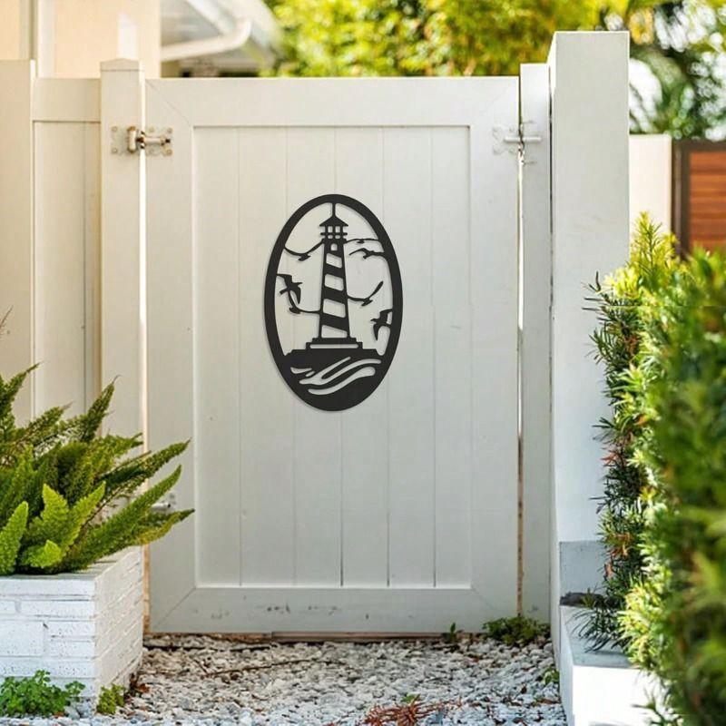 Vintage Wall Art Nautical Style Wrought Iron Lighthouse Black