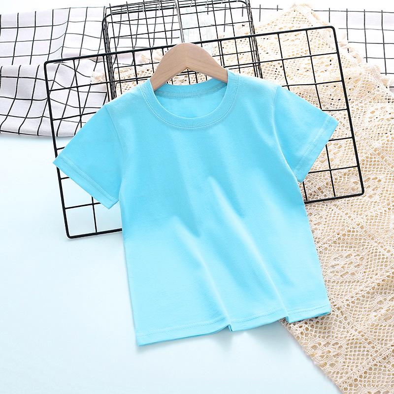 Kids' Cotton Short-Sleeve Round Neck T-Shirt with Logo, Candy Color, Primary School Uniform.