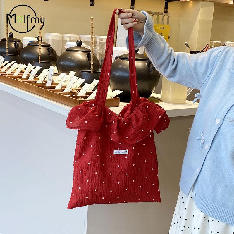 Fashi Shoulder Bag Wave Point Chiff Large Capacity Fairy Mesh Handbag Commuting Handbag Korean Style Tote Bag Women Vacati