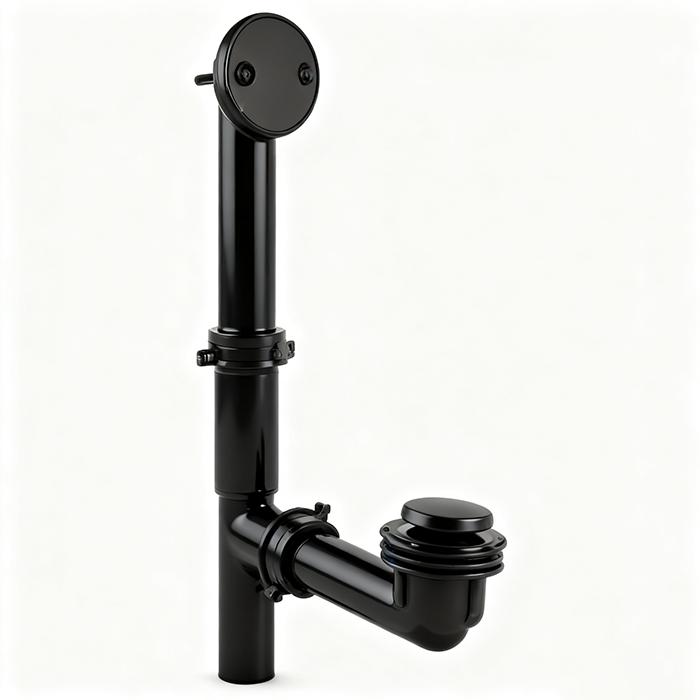 HONGDEC Handle-controlled Bathtub Waste Drain Plastic Bathtub Drain Kit One Hole Overflow Drain Bathroom (Black,Plastic)