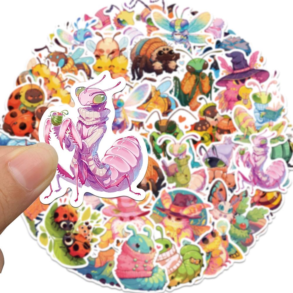 50 Sheets of Cute Cartoon Insect Candy Self-Adhesive Decorative Planner Stickers