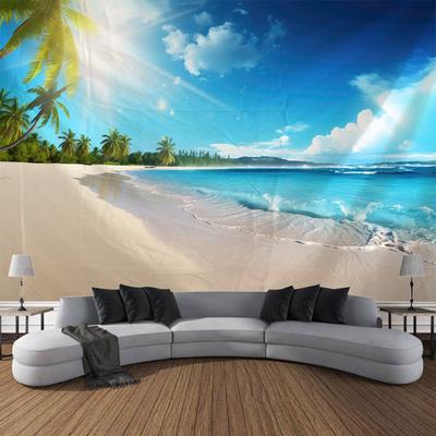 Beautiful Beach Tapestry Wall Hanging Cloth Blue Sky Coconut Tree Landscape Living Room Background Decoration Home Bedsheets