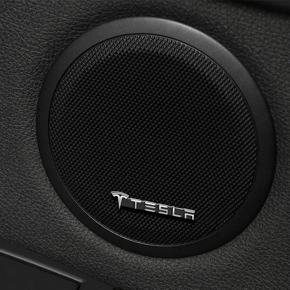 Metallische Tesla Lautsprecher Emblem Aufkleber T Logo Decals Auto Audio Panel Dekor für Tesla Model 3/Y/S/X Innenraum Zubehör