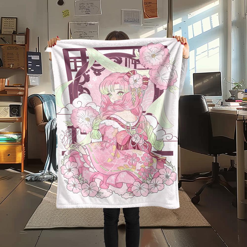 1PC Demon Slayer Print Flannel Blanket, High Quality All Seasons, Home Decor, Warmth and Comfort, Perfect for Christmas Gifts