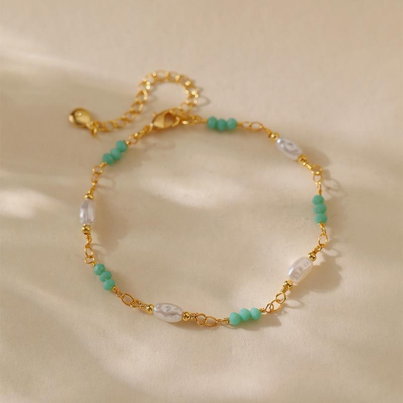 Bohemian Style Vacation 18k Gold Plated Pearl Crystal Stone Bracelet For Women