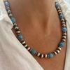 GemChic Women's New Vintage Turquoise Beads Chain Necklace Earrings Two Piece Set Ethnic Birthday Christmas Jewelry Gift
