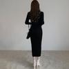 Autumn Winter Women's Dress Button V-neck Knitted Party Long Sleeve White Long Dress Bodycon Casual Elegant Ladies Dresses Harajuku