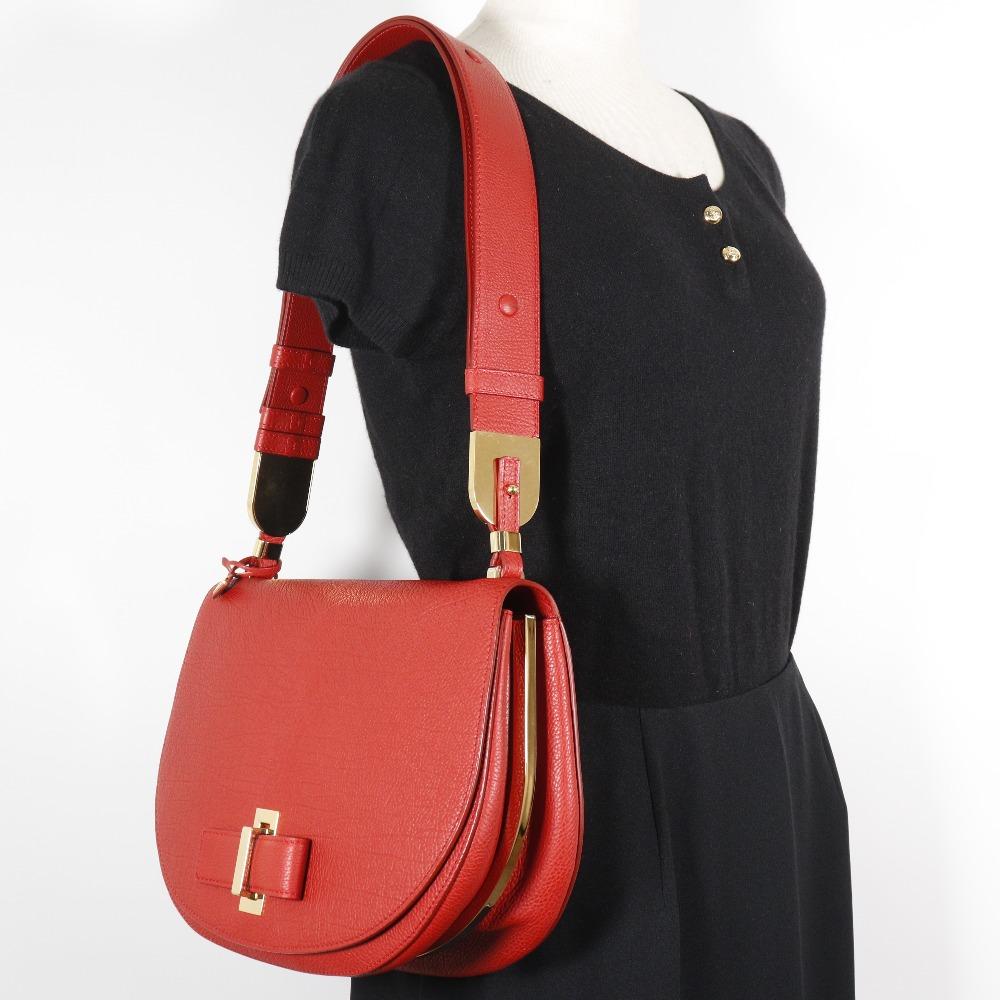 DELVAUX Mutan Shoulder Bag Outlet Red Calfskin Women Used