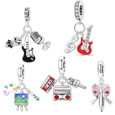 925 Silver Music Rock Pendants Bracelet Charms DIY Jewelry Party Beads Exquisite Festival Gifts Accessories for Women Men