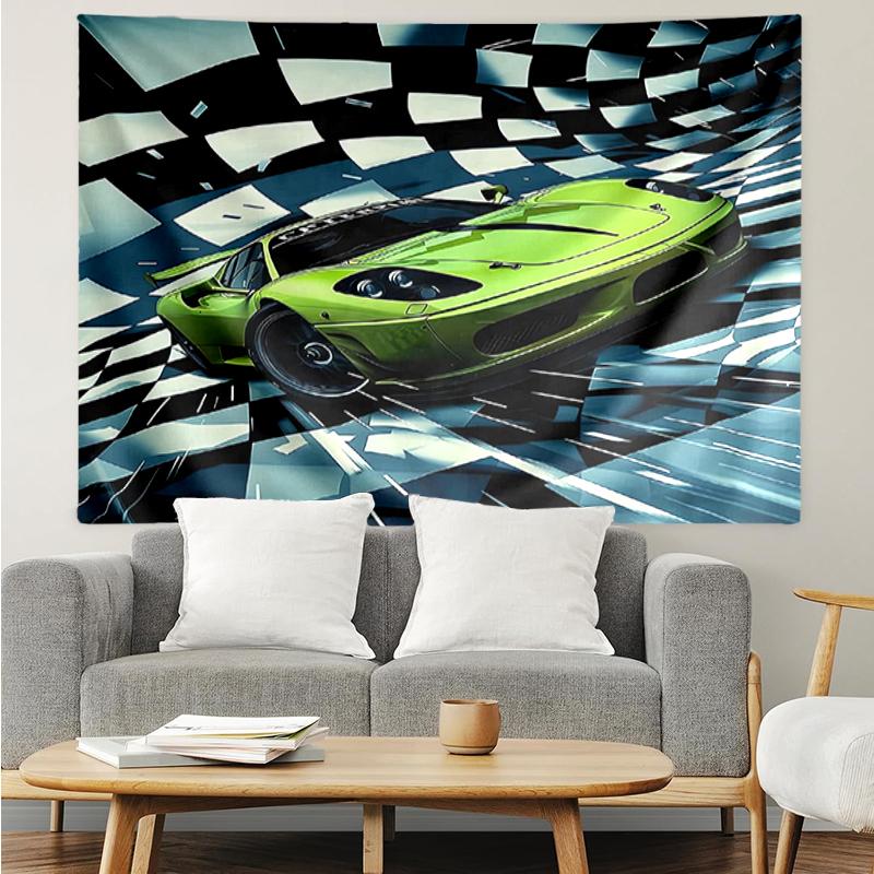 Racing Print Tapestry, Backdrop, Easy Setup, Ideal for Bedroom, Office & Living Room, with Aesthetic Wall Hanging Decor.