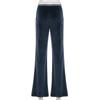 Striped Elastic Waist Velvet Loose Wide Leg Pants Women Casual Simple Bell-bottoms Fashion Trousers Autumn Winter