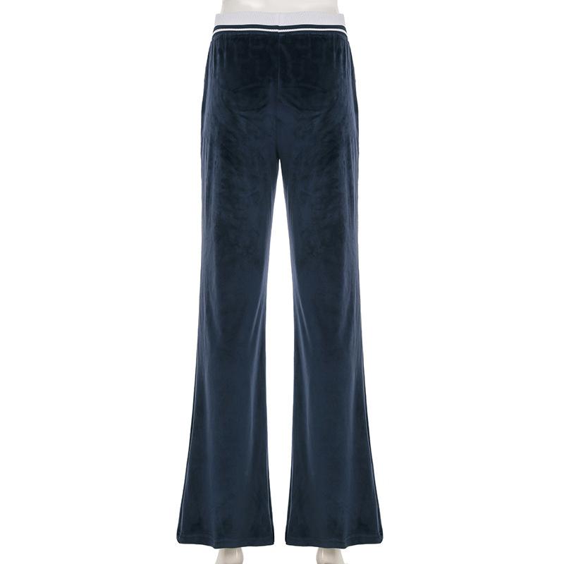 Striped Elastic Waist Velvet Loose Wide Leg Pants Women Casual Simple Bell-bottoms Fashion Trousers Autumn Winter