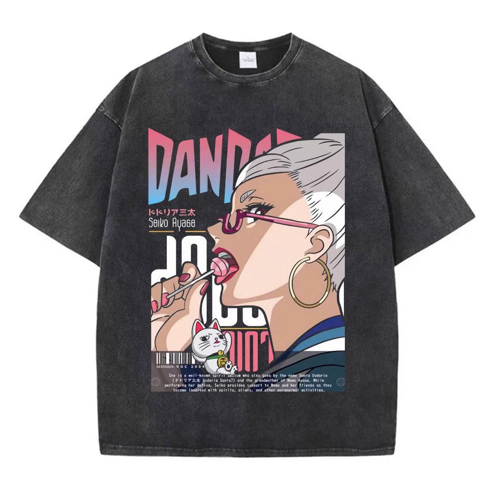 Vintage Washed Dandadan Japanese Anime T-shirt Men Women Harajuku Cartoon Short Sleeve Oversized T Shirts