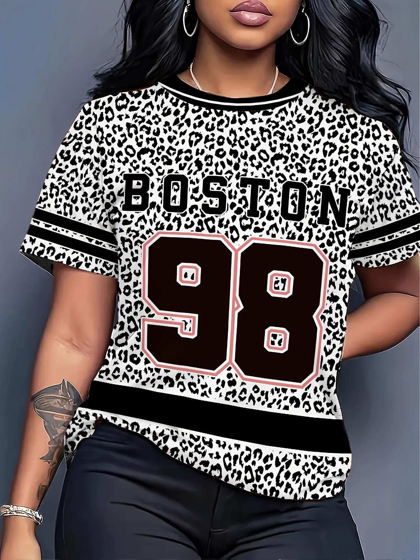 

Women S Boston ;No. 248.92cm Leopard Print Short Sleeve T-Shirt Outdoor Daily Leisure Summer Women S Round Neck Top S дубильна кора