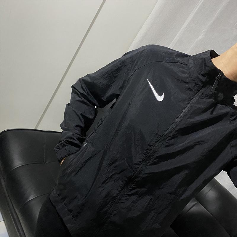 Nike Contrast Color Brand Logo Print Solid Color Stand Collar Jacket Women Jacket Black DC3942-010