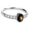 Genuine Black Star Sapphire Ring with White Sapphire Accents In 925 Sterling Silver – Handmade Ring - Oval-Shaped Gemstone
