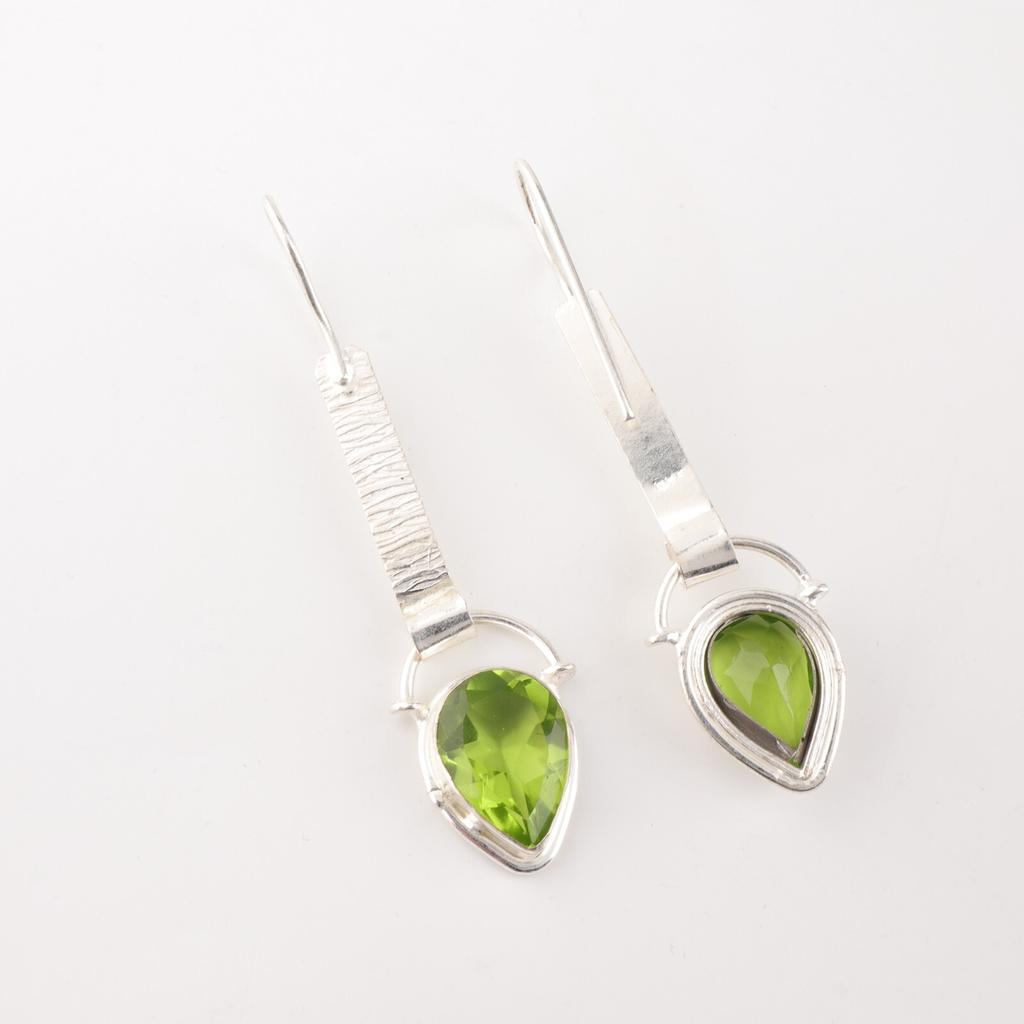 Peridot Gemstone 925 Stamped Silver Jewelry Handmade Earrings 2.3" Birthday Gift EE-166-9