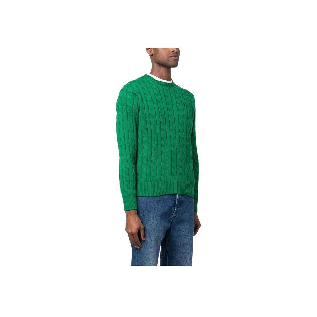 Polo Ralph Lauren Ss22 Solid Color Logo Embroidered Cable Knit Sweater Men Sweater Green 710775885-042