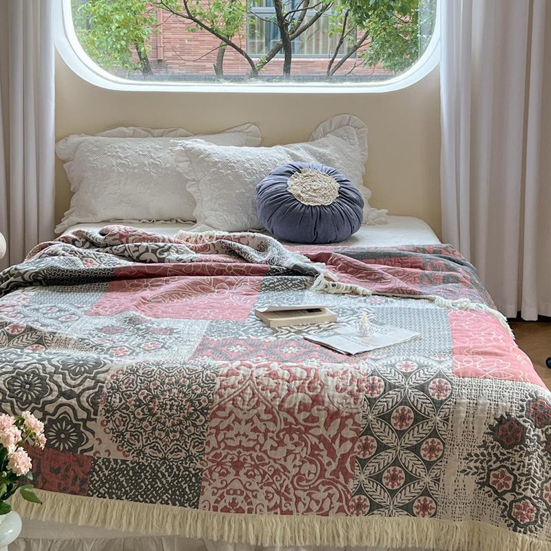 Manta de Algodón de Gasa de Cuatro Capas Sofá Toalla Espesa Colcha Individual Doble Pausa para el Almuerzo Verano Fresco Manta Cubierta de Sofá Para Adulto