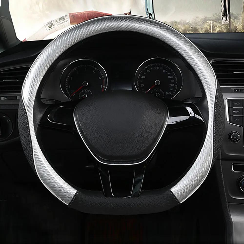 1Pc Car Carbon Fibre Leather Car Steering Wheel Cover Universal Auto Steering Wheel Cover Accessories Fit 37-38cm Steerig Wheel