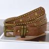Vintage Pu Leather Belt With Rivet Studs Hollowed-Out Design Perfect For Daily Wear Jeans Casual Outfits