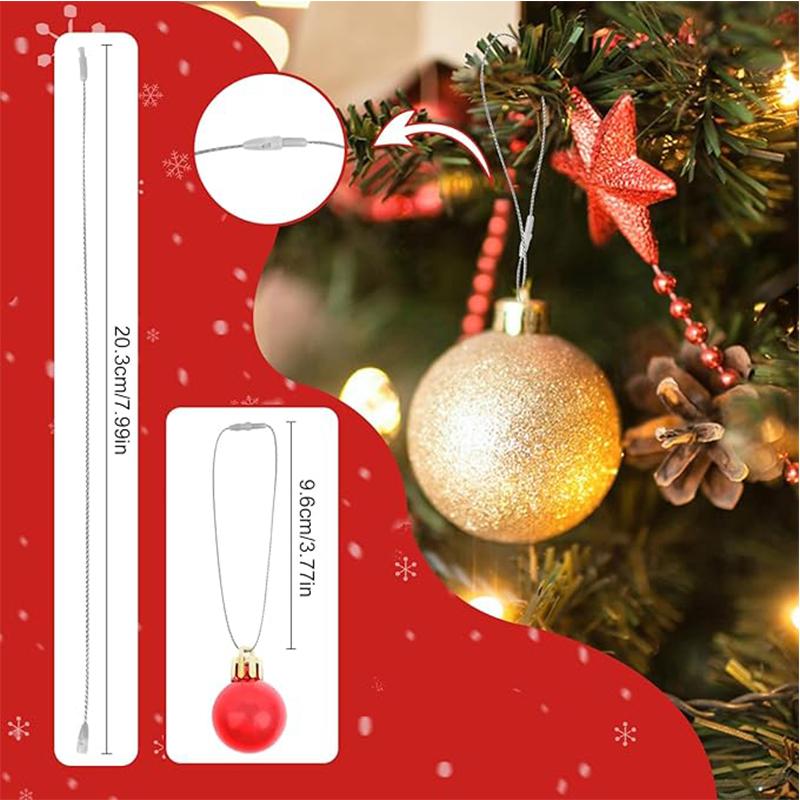 20cm 100Pcs Christmas Ball Strings Ropes Golden Ribbon Hooks for Christmas Tree Pendant Home Party New Year 2025 Decoration