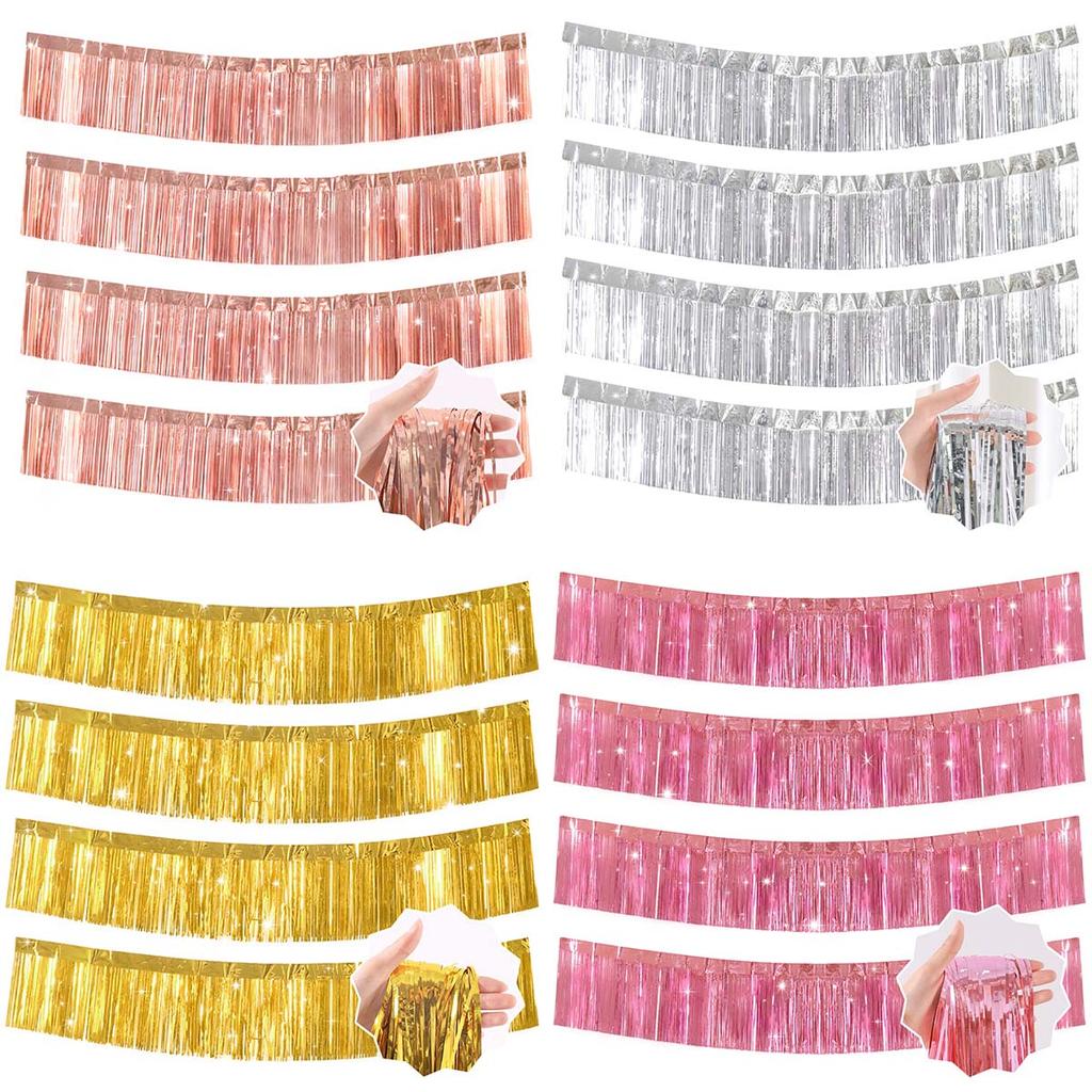3M Foil Fringe Garland Glitter Metallic Tinsel Streamers Banner Hanging for Birthday Wedding Christmas Party Wall Backdrop Decor