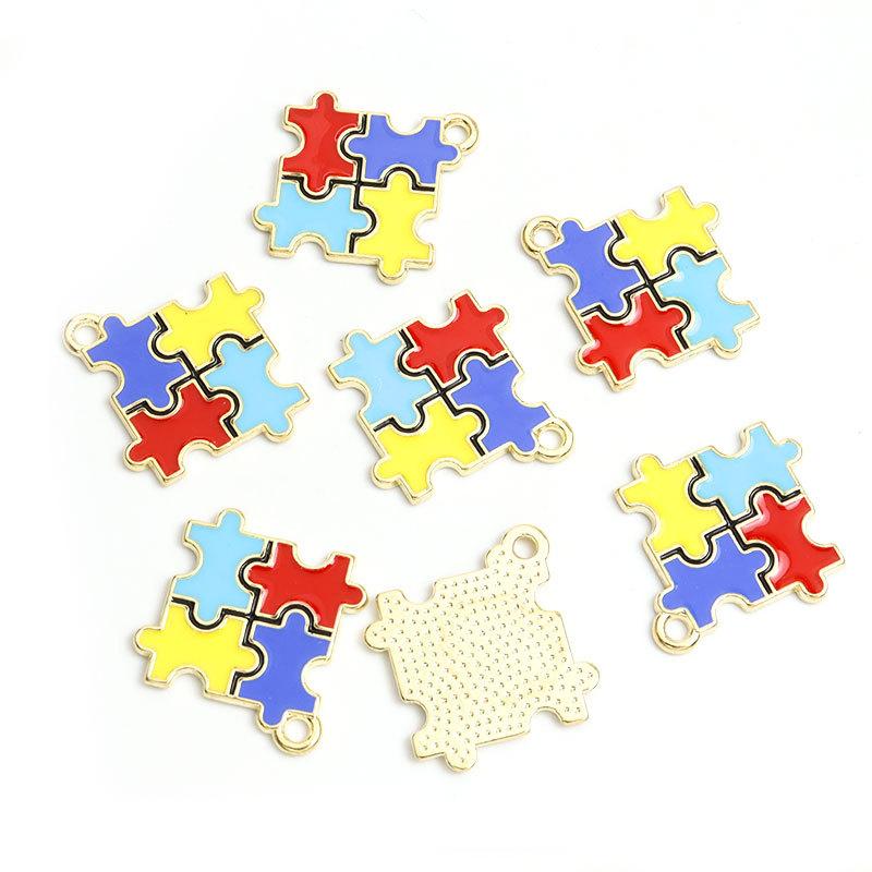 Enamel Charms Heart Shaped Round Irregular Puzzle Alloy Pendants for DIY Necklace Bracelet Earrings Keychain