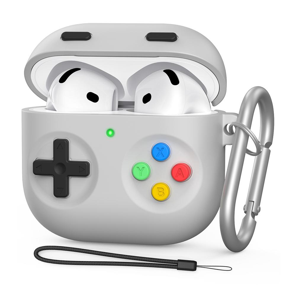 For AirPods 4 Silicone Case Game Console Design Split Protective Cover with Carabiner/Strap