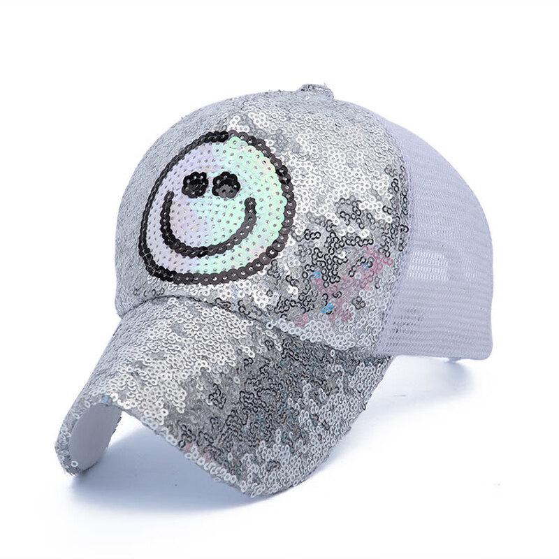 

ZHENYUEQI Korean Style Embroidered Sequin Smiley Baseball Cap