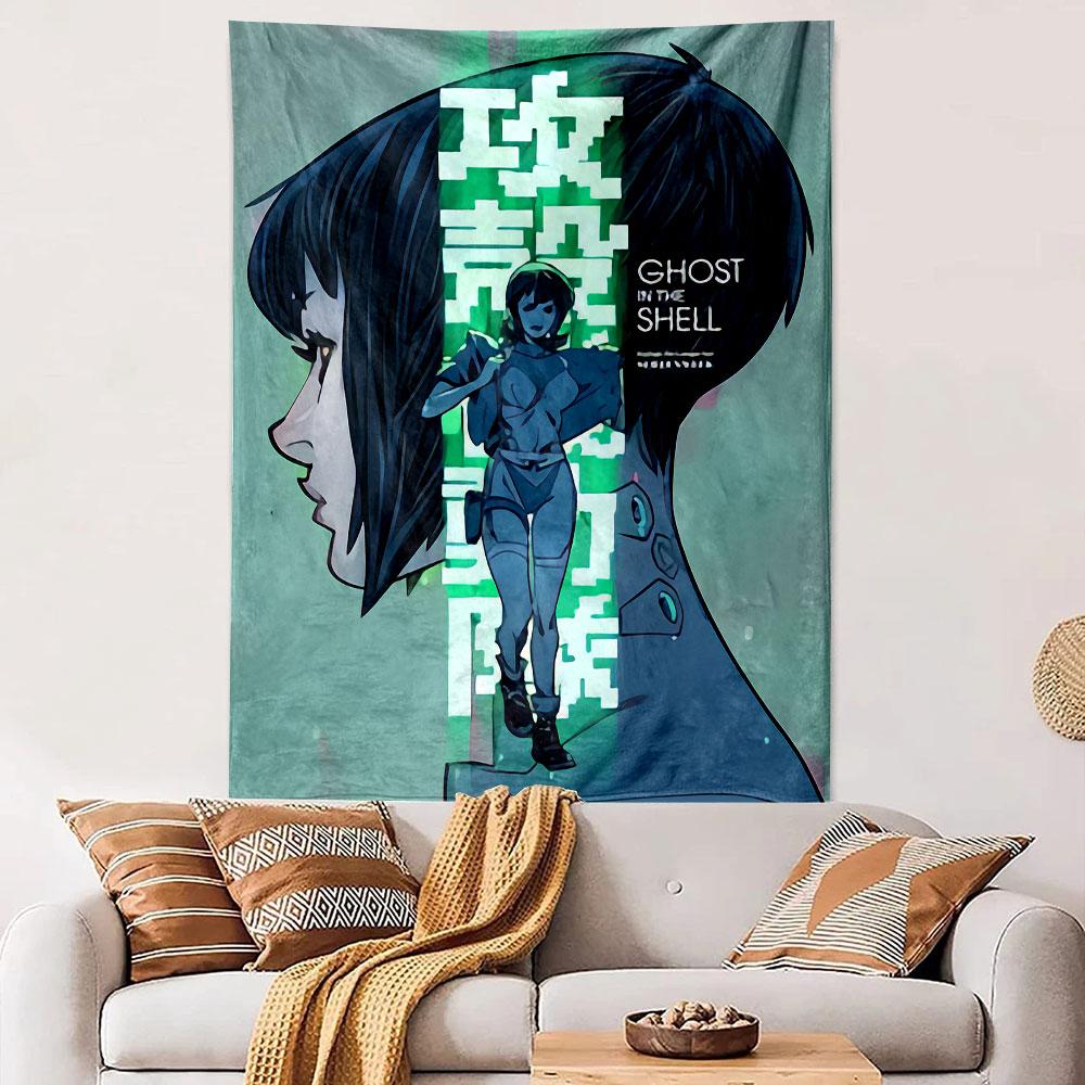 Ghost in the Shell Koukaku Kidoutai Tapestry Wall Hanging, Japanese Cyberpunk Anime Art, Sci-Fi Wall Decor for Bedroom Living Room Dorm