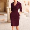 2026 European and American New Temperament V-neck Long-sleeved Thin Waist-wrapped Hip Dress Women