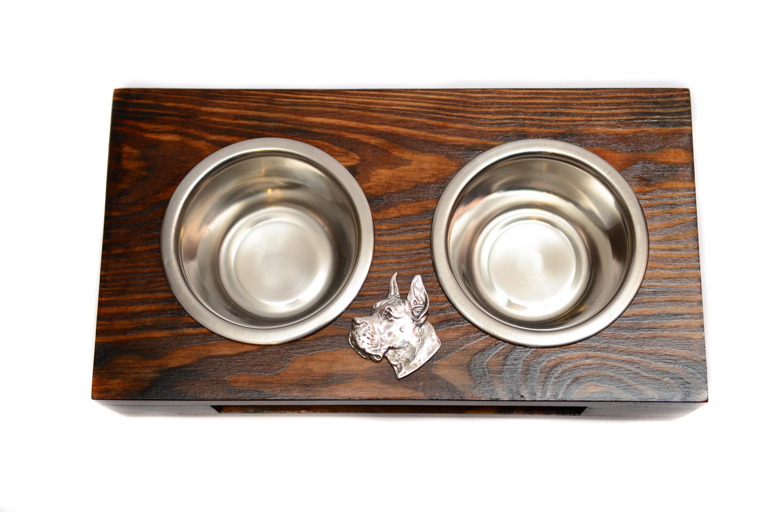 

Great Dane I - wooden stand with bowls for a dog, steel dog bowls, a gift for adopting a dog from the Art-Dog brand коричневий