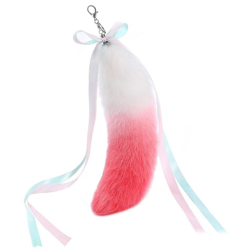 Animal Plush Tail Charm Keychain Purse Bag Charm Keychain Decorations Keychain Pendant with Ribbon