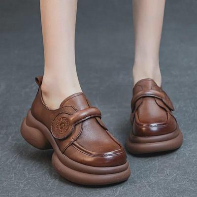 2023 Autumn Women's Retro Soft Cowhide Shoes - Lightweight Rubber Foam Sole