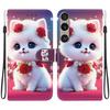 Handmade PU Leather Flip Case for Sony Xperia 1 VI Anti-Slip Shockproof Cover with Wrist Strap & Heart/Rose Cat Designs