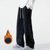 Men's Autumn Winter Fleece Lined Thickened Straight Leg Denim Pants American Style High Street Men's Sports Casual Long Pants