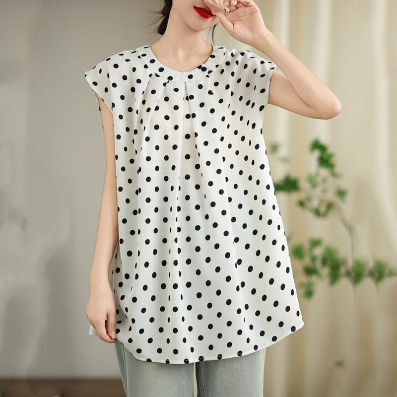 Short sleeve Oversized chiffon vintage Polka Dot Casual loose t shirt tops Women summer t-shirt