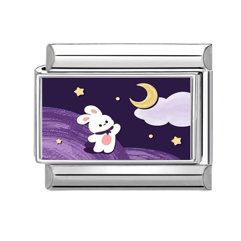 Fashion Purple Charm Heart Cat Rabbit Star Flower Eyes Moon Italian Charm Links Fit 9mm Stainless Steel Bracelet DIY Making Gift
