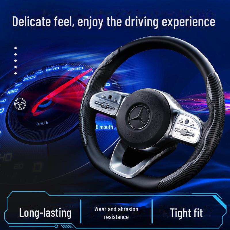 Universal Non-Slip Carbon Fiber Steering Wheel Cover - All-Season, Dirt-Resistant, Water Transfer Pattern.