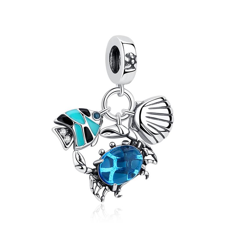 Original 925 Sterling Copper Charms Summer Sea Turtle Starfish Crystal Beads Fit Brand Bracelets Necklaces Women Diy Zircon