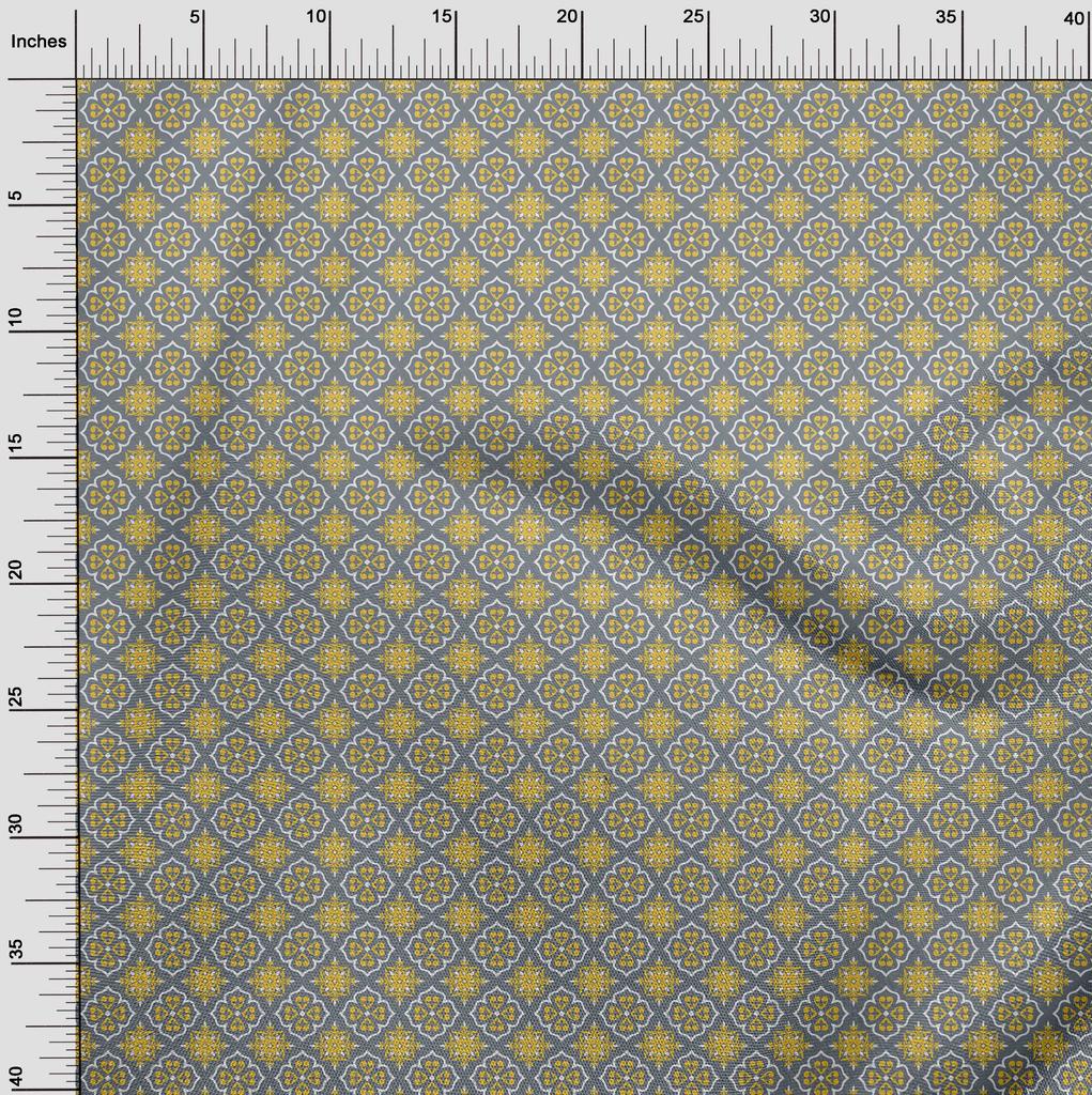 oneOone Cotton Flex Gray Fabric Floral & Tiles Moroccan Sewing Material Print Fabric By The Yard 40 Inch