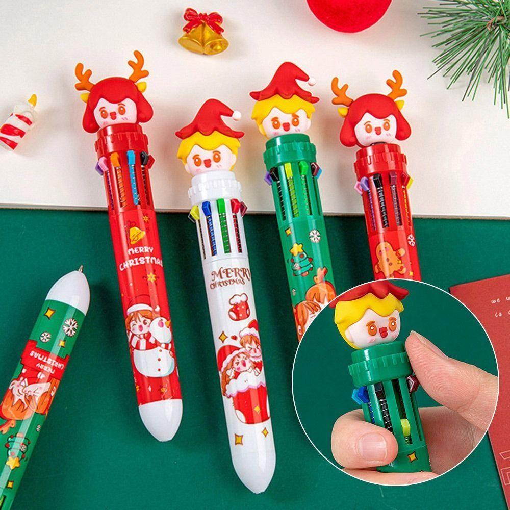 

1PC/4Pcs Cartoon Ten Color Pen Stationery Christmas Decor Gifts Ballpoint Pen Christmas