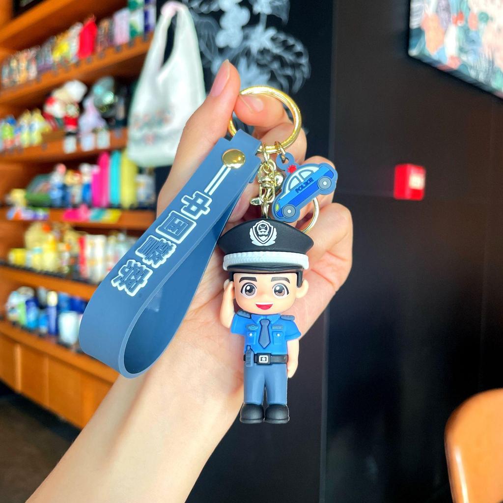 Firefighter Keychain: Cute 3D Traffic Police Pendant, Fashionable Event Gift