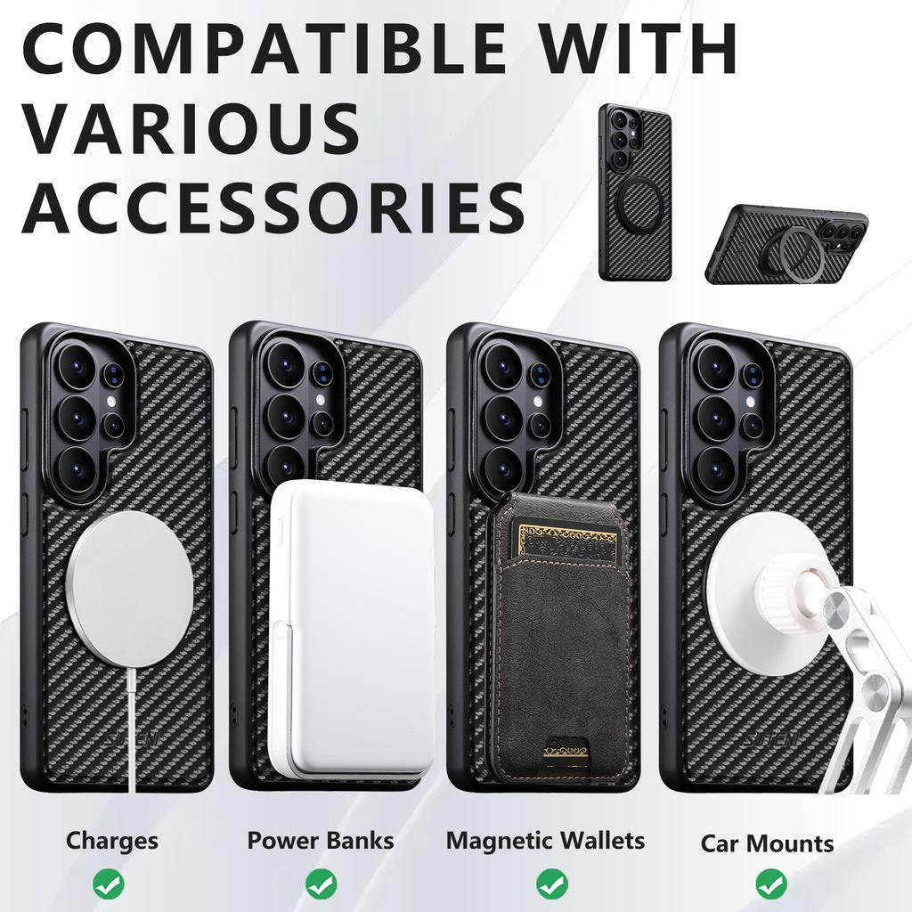Carbon Firber Texture Leather Case for Samsung Galaxy S26 Ultra S25 Plus S24 S23 S22 Magnetic Metal Ring Holder Shockproof Cover
