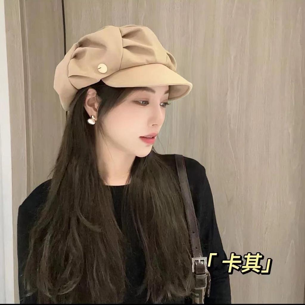 Simple pleated star anise hat women's spring and autumn fashion versatile cap trend show face small beret cloud hat